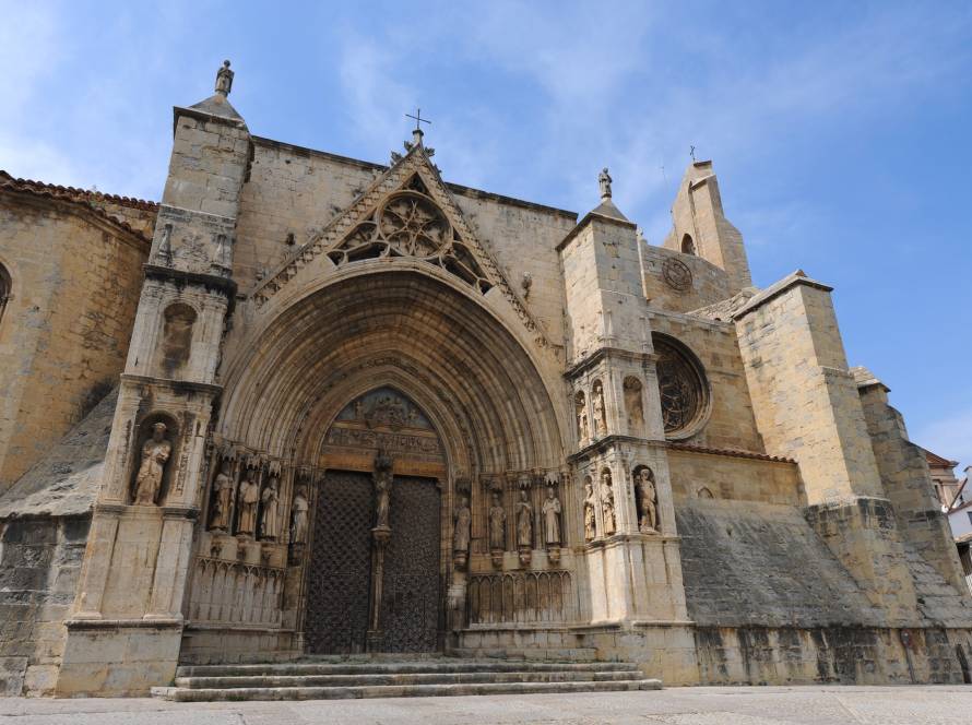 Facade of the historic church of Santa Maria la Mayor in Morella, Spain
