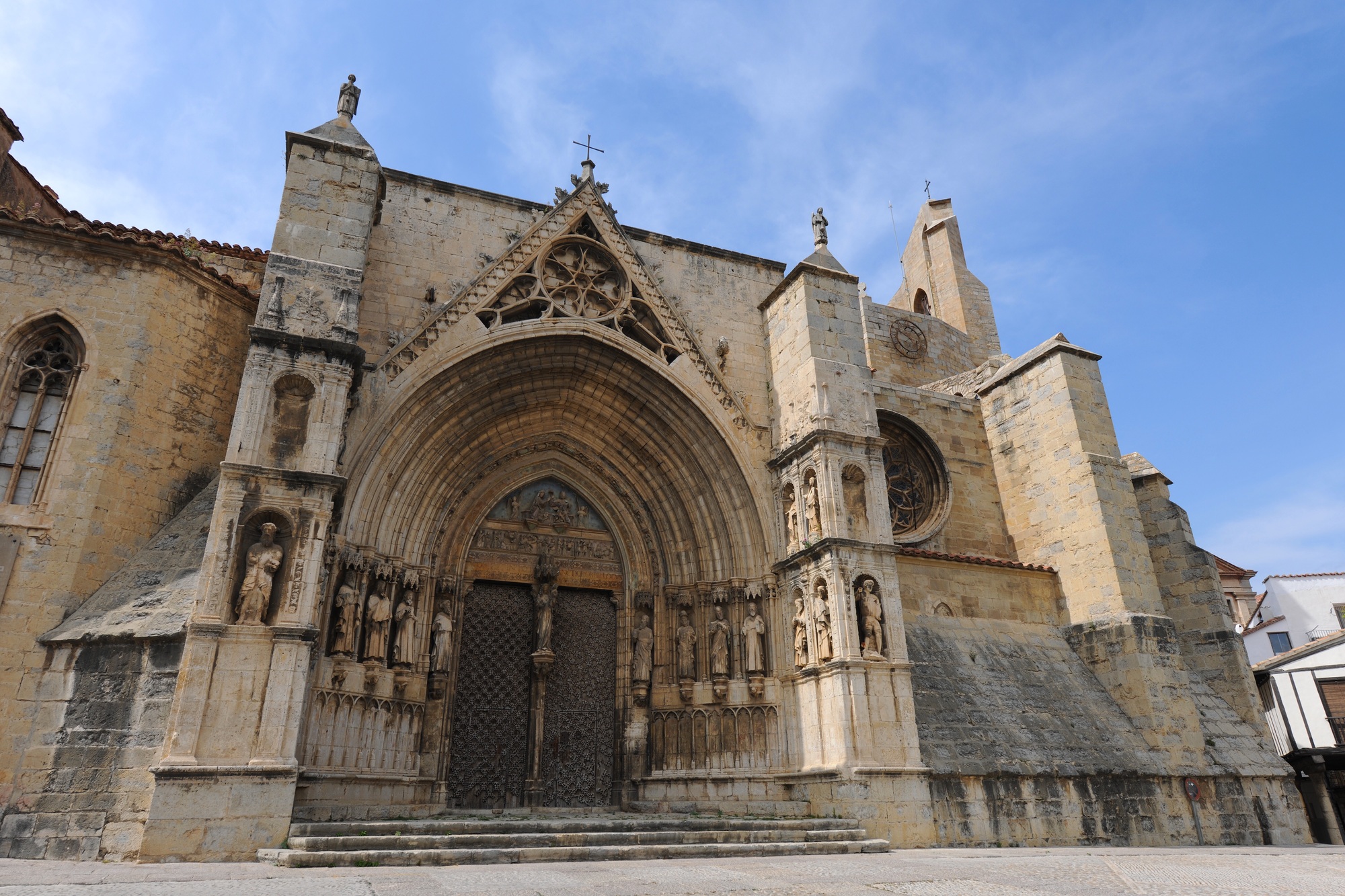 Facade of the historic church of Santa Maria la Mayor in Morella, Spain
